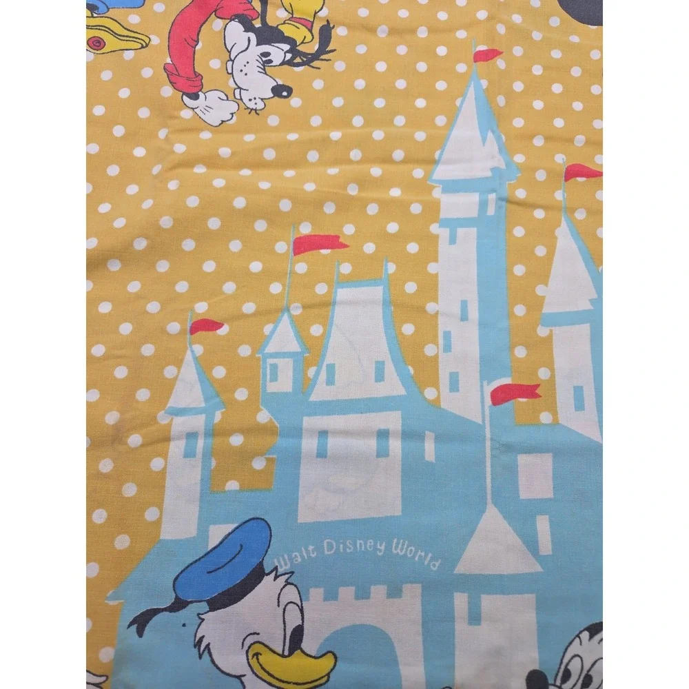 2 Vtg 70s Disney World Twin Flat Sheets Polka Dot Mickey Minnie Donald Pacific